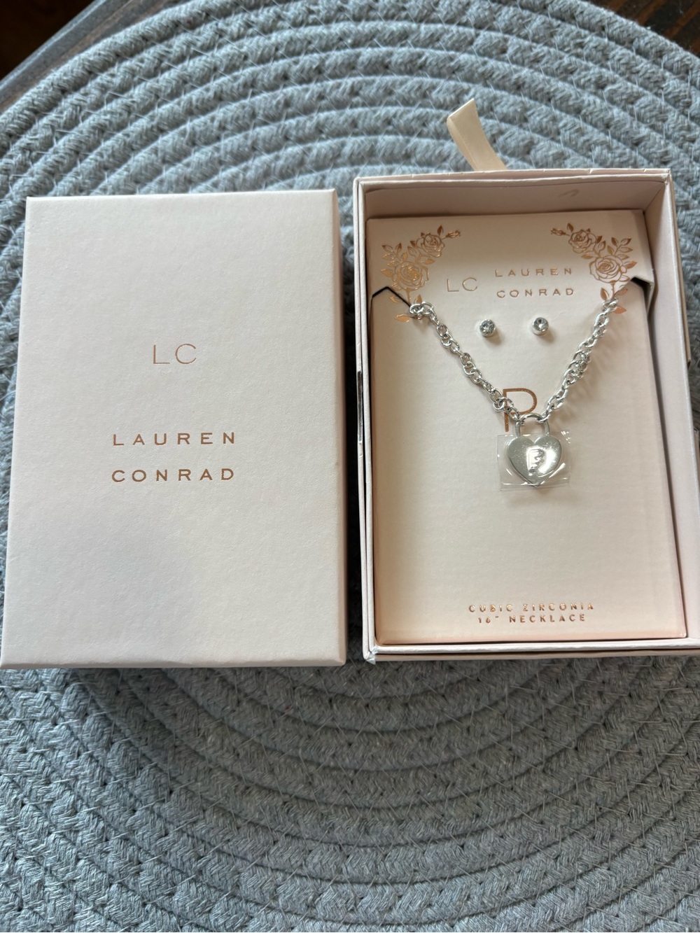 ⭐️ Initial P Silver Heart Padlock Necklace with Stud Earrings by Lauren Conrad - Picture 2 of 2